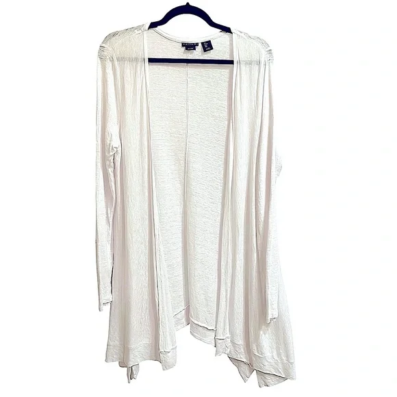 Tahari White Linen Jersey Longline Open Front Lightweight Cardigan Sweater Large - Picture 3 of 9